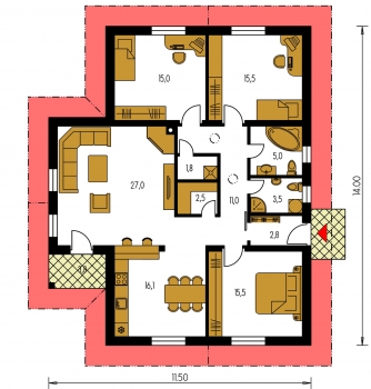 Spiegelverkehrter Entwurf | Grundriss des Erdgeschosses - BUNGALOW 102